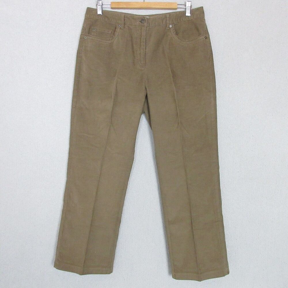 Talbots Corduroy Pants Womens Size 12 Olive Green High-Rise Straight-Leg Stretch